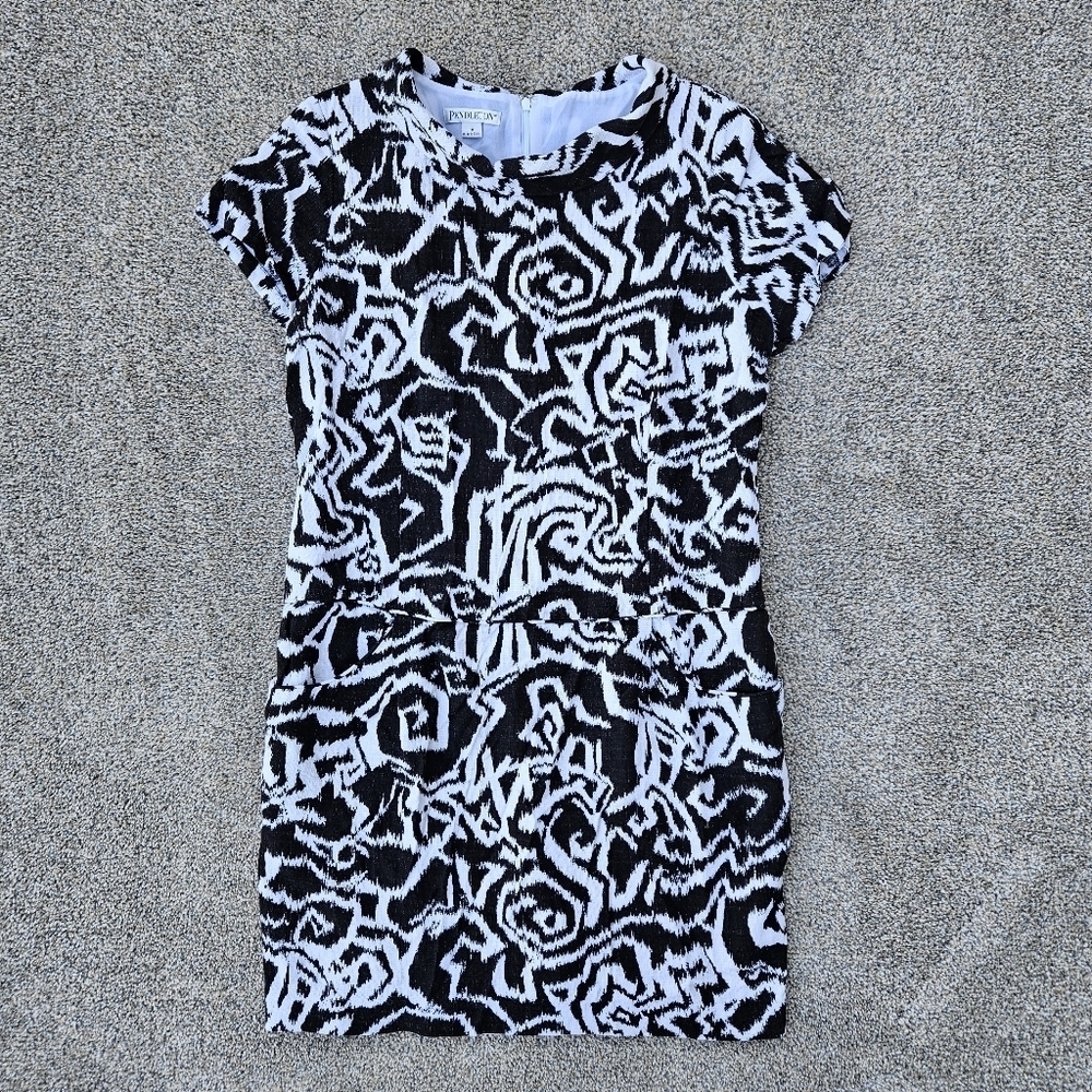 Pendleton Dress Black White Linen Sheath Cowl Neck Classy Evening Formal Size 18